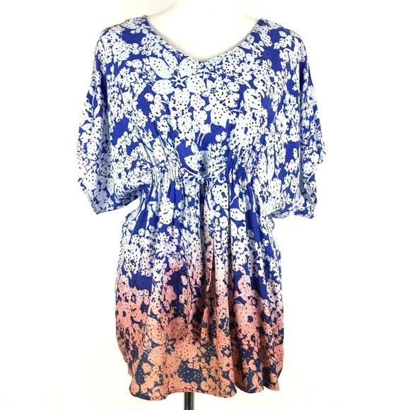 CAbi Tops - Cabi Hippie Boho Blue Orange Floral Print Shirt